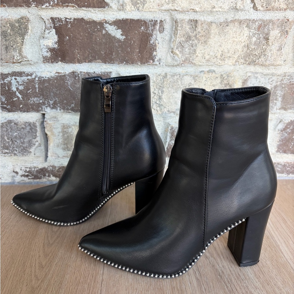 Catherine Malandrino Black Heeled Boots with Silver Accents